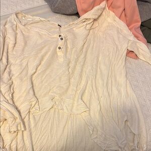 Free People Cream Button Down Shirt